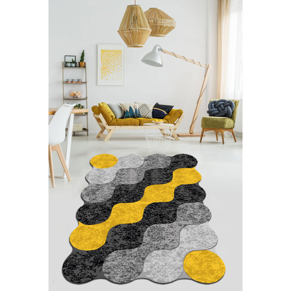 Bless international Gray/Yellow/Black Rug Wayfair